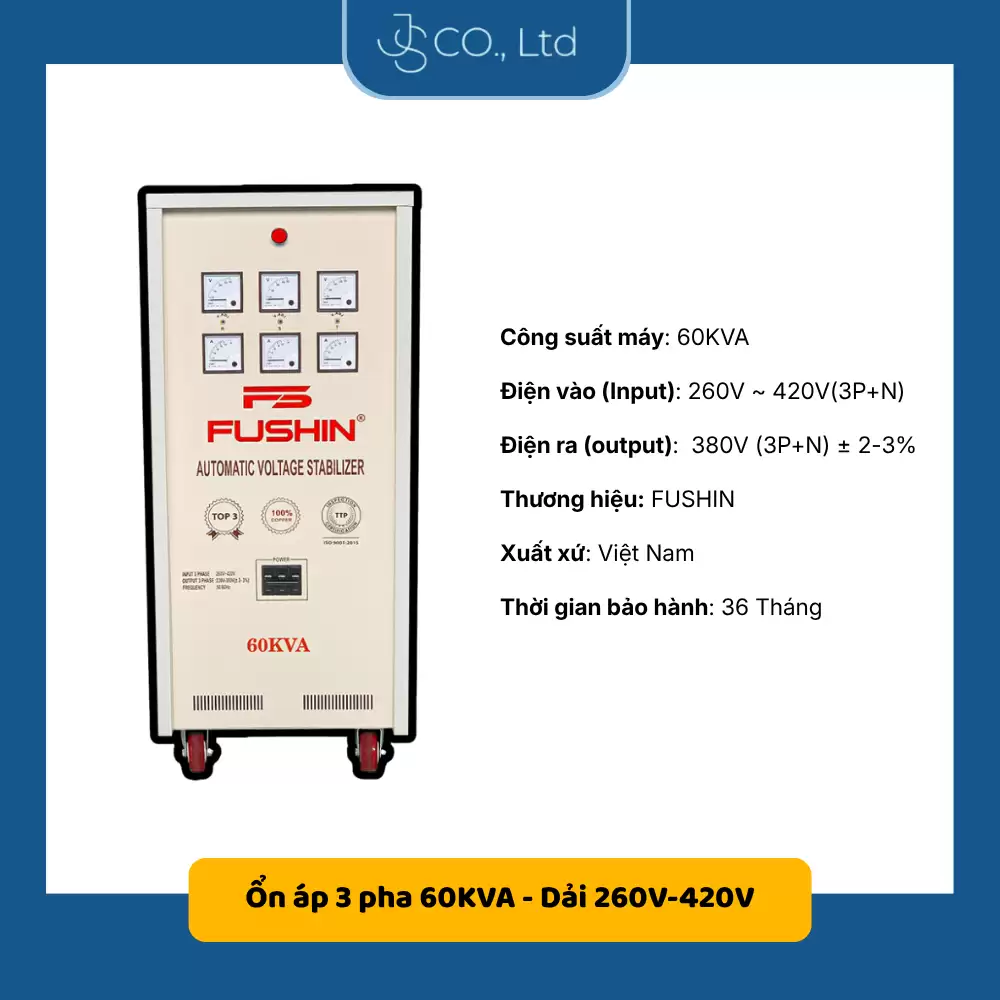 Ổn áp 3 pha KVA Fushin Dải 260V-420V ra 380V