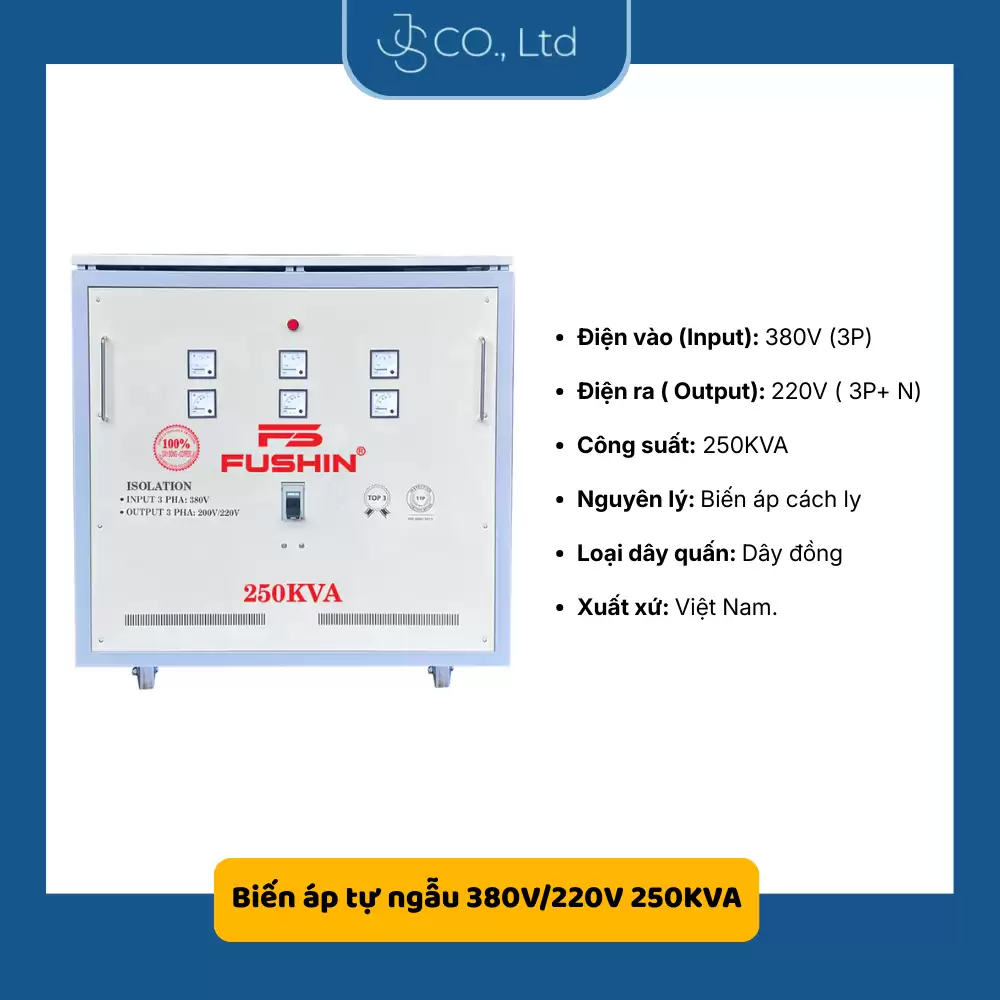 Biến áp 3 pha cách ly 380V/220V 250KVA – Dây Đồng