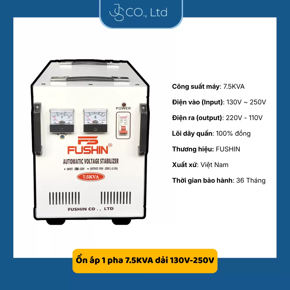 Ổn áp 1 pha 7,5KVA dải 130V-250V