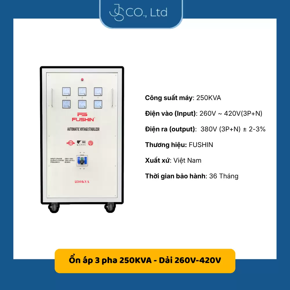 Ổn áp 3 pha 250KVA Fushin dải 260V-420V