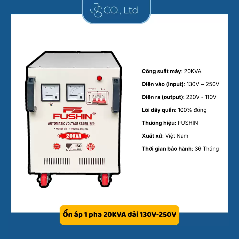 Ổn áp 1 pha 20KVA dải 130V-250V