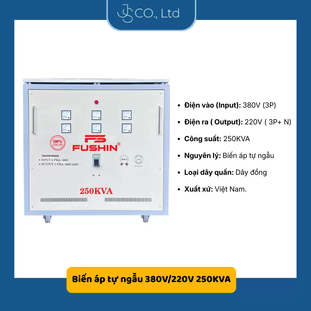 Biến áp 3 pha tự ngẫu 380V/220V 250KVA- Dây Đồng
