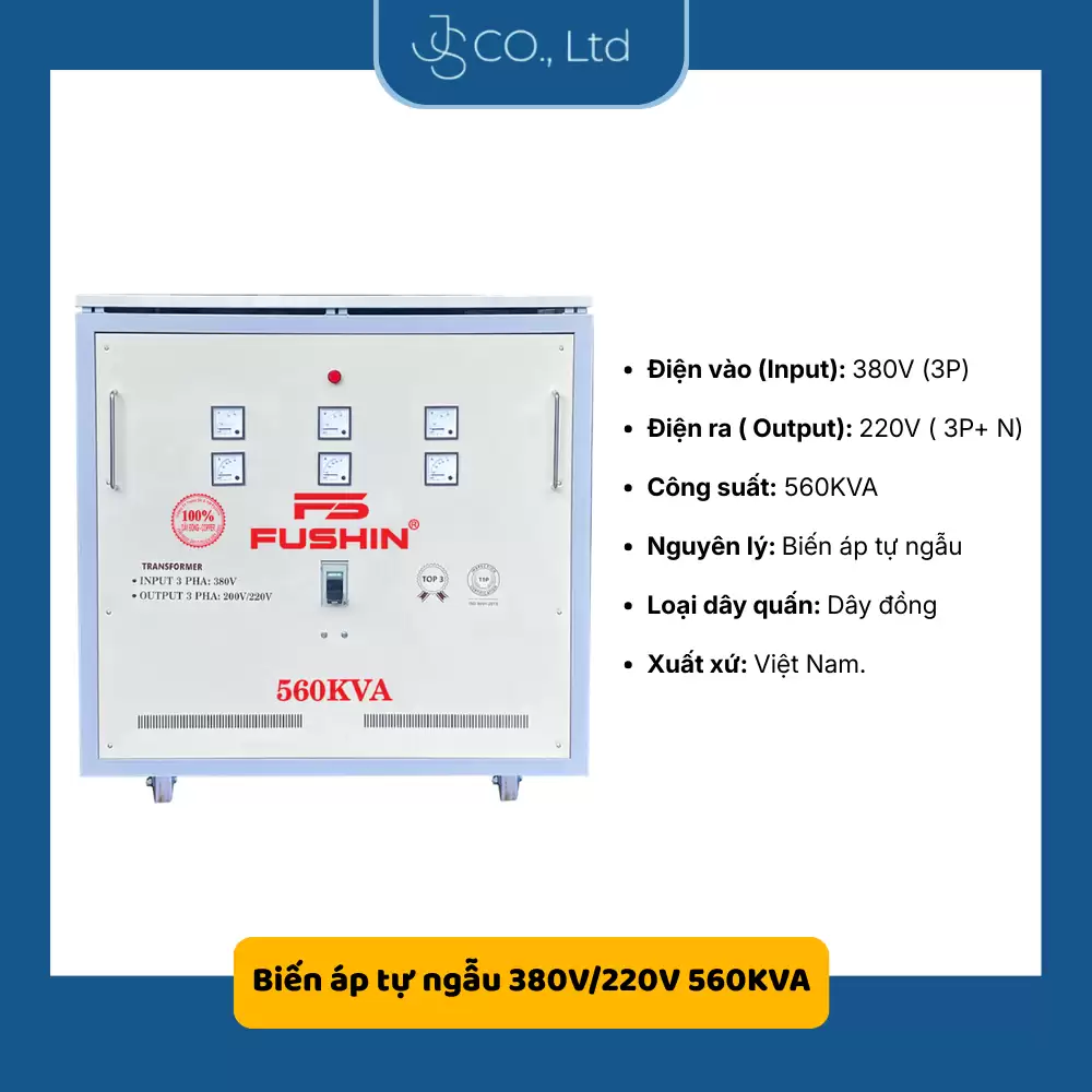 Biến áp 3 pha tự ngẫu 380V/220V 560KVA- Dây Đồng
