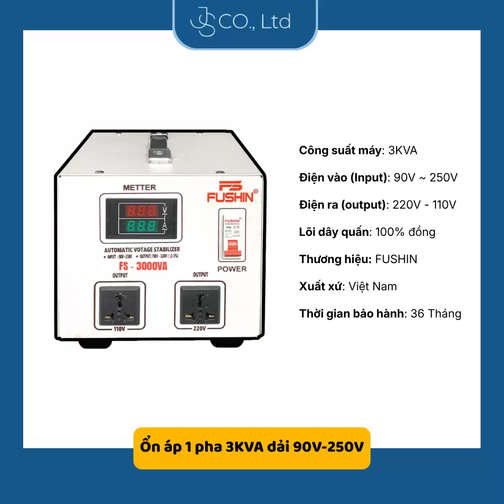Ổn áp 1 pha 3KVA dải 90V-250V
