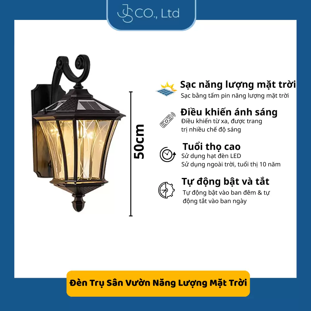 Đèn Treo Tường Ngoại Thất Năng Lượng Mặt Trời Cổ Điển Châu Âu – Chống Nước IP65