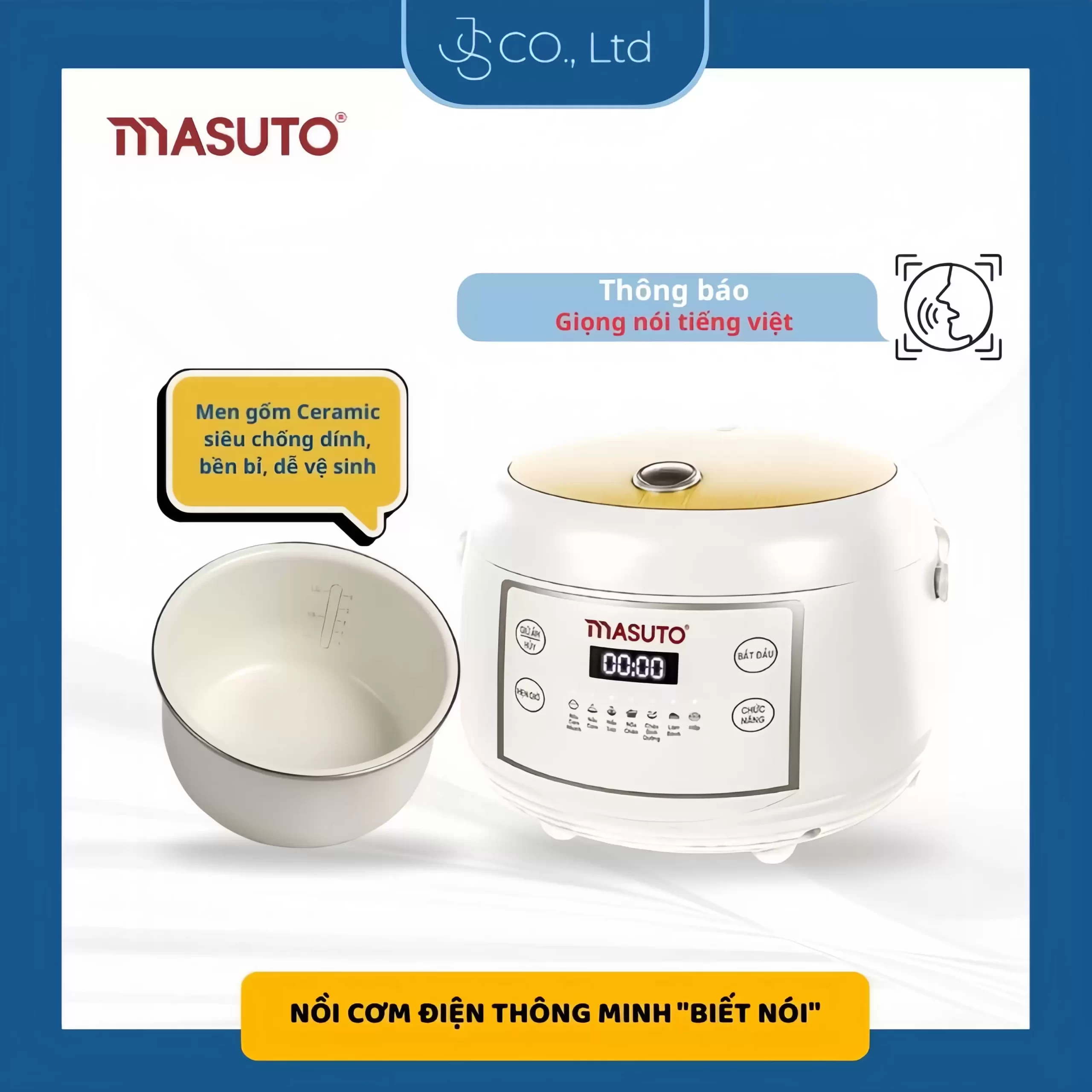 Nồi Cơm Điện Tử Thông Minh Masuto 1,5L, Biết Nói, Lòng Nồi Ceramic Chống Dính Cao Cấp, Tích Hợp 7 Chức Năng