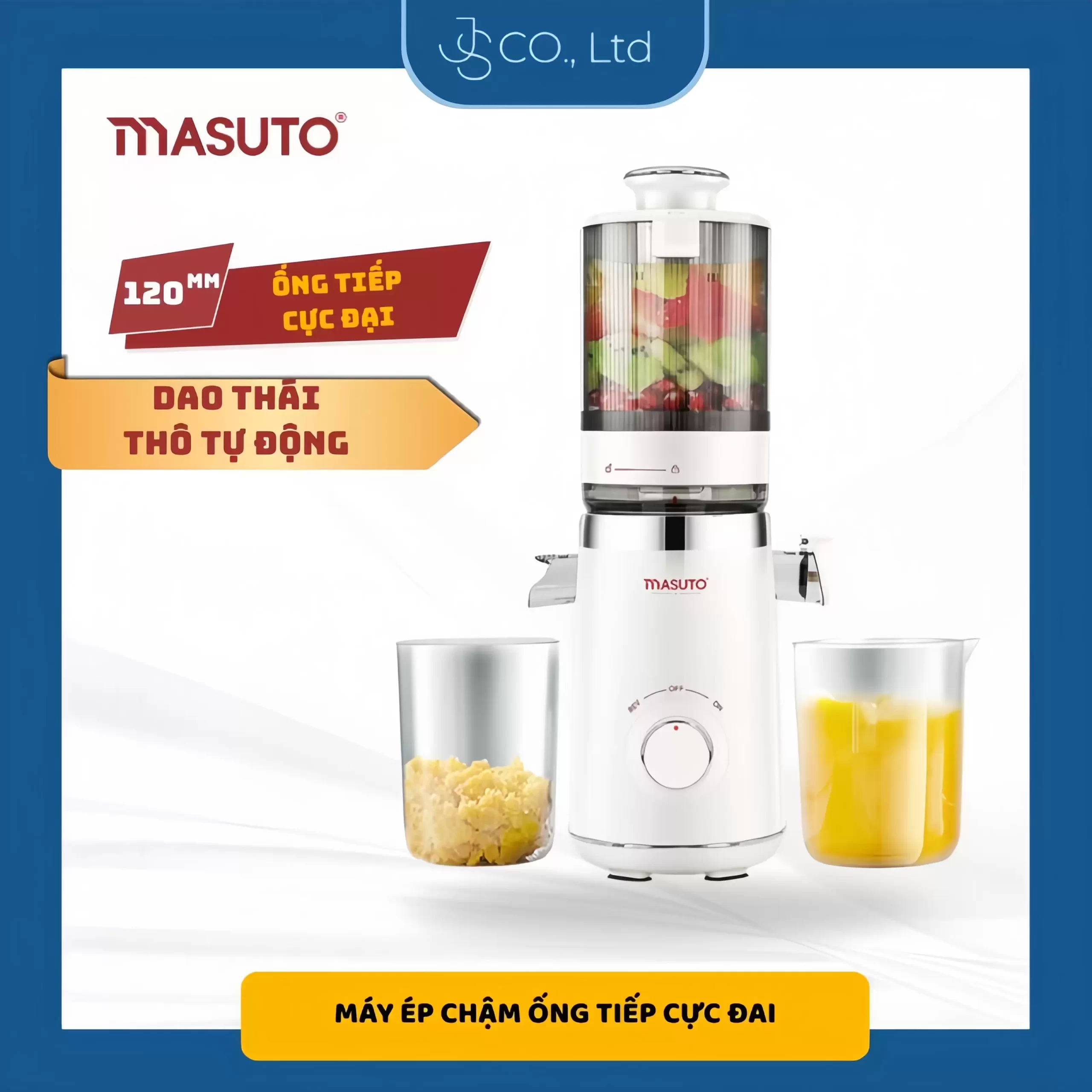 Máy ép chậm Masuto MS Fresh Ép Nguyên Quả Công Suất 150W, Đường Kính Ống Tiếp Cực Đại 120mm