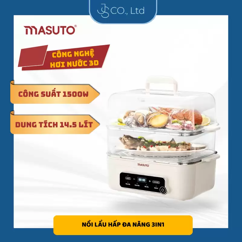 Nồi lẩu hấp đa năng Masuto 3in1 dung tích 14.5L vừa nấu lấu, vừa hấp, vừa hầm công suất 1500WW