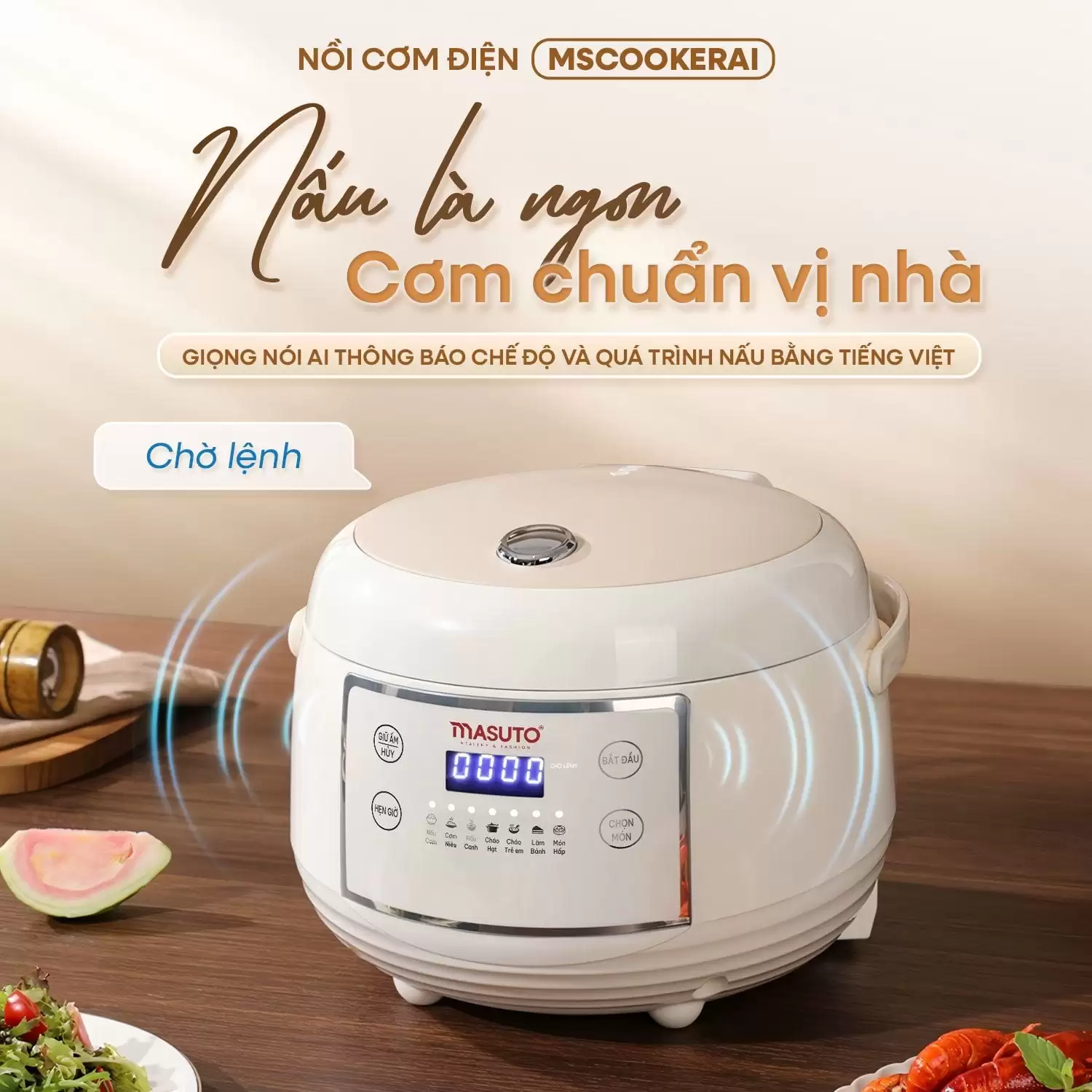 Nồi Cơm Điện Tử Thông Minh Masuto 1,5L, Biết Nói, Lòng Nồi Ceramic Chống Dính Cao Cấp, Tích Hợp 7 Chức Năng