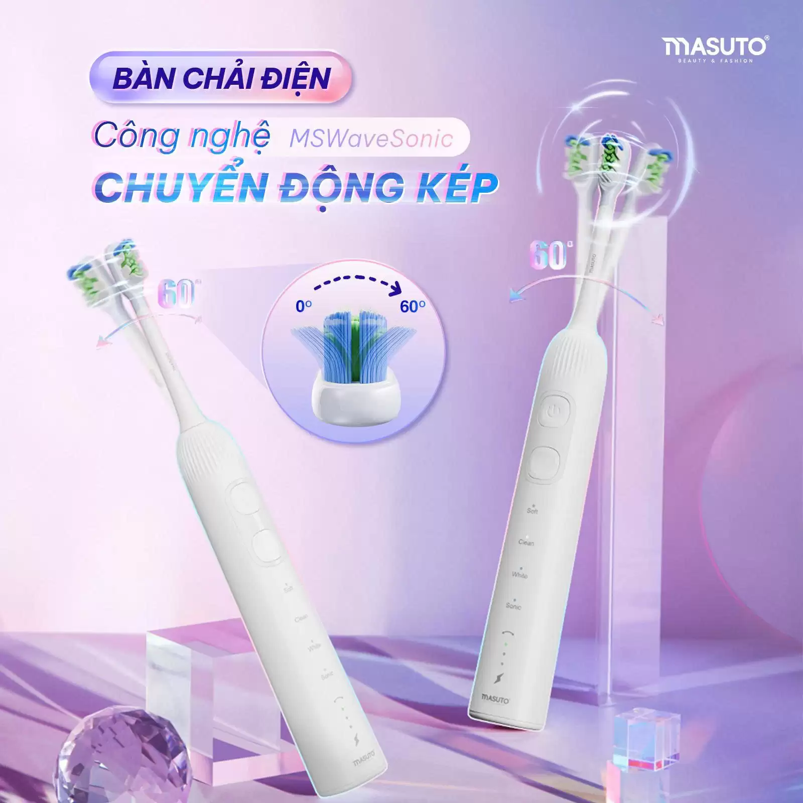 Bàn chải điện Masuto MSWaveSonic – Công nghệ SonicTwist kép 8 Bàn chải điện Masuto MSWaveSonic – Đánh bay mảng bám với công nghệ sóng âm kép