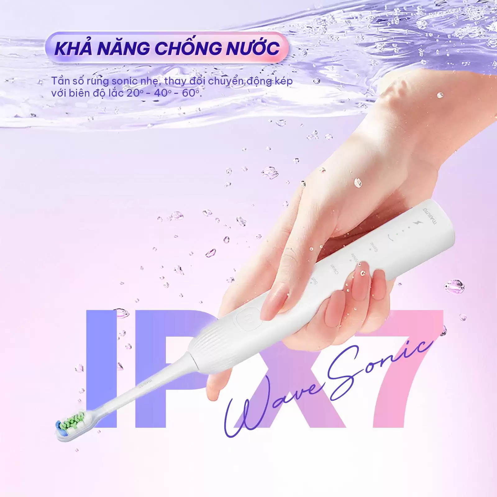 Bàn chải điện Masuto MSWaveSonic – Công nghệ SonicTwist kép 9 Bàn chải điện Masuto MSWaveSonic – Đánh bay mảng bám với công nghệ sóng âm kép