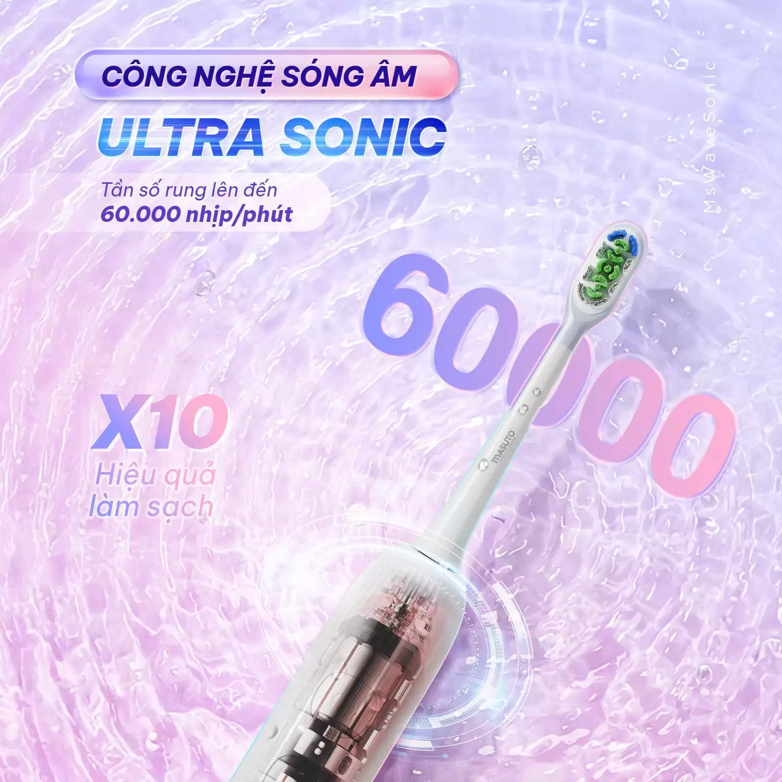 Bàn chải điện Masuto MSWaveSonic – Đánh bay mảng bám với công nghệ sóng âm kép